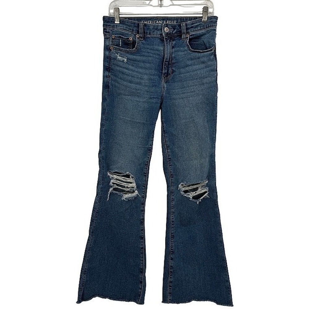 American Eagle Flare Jeans Distressed Next Level Stretch Boho Casual 6